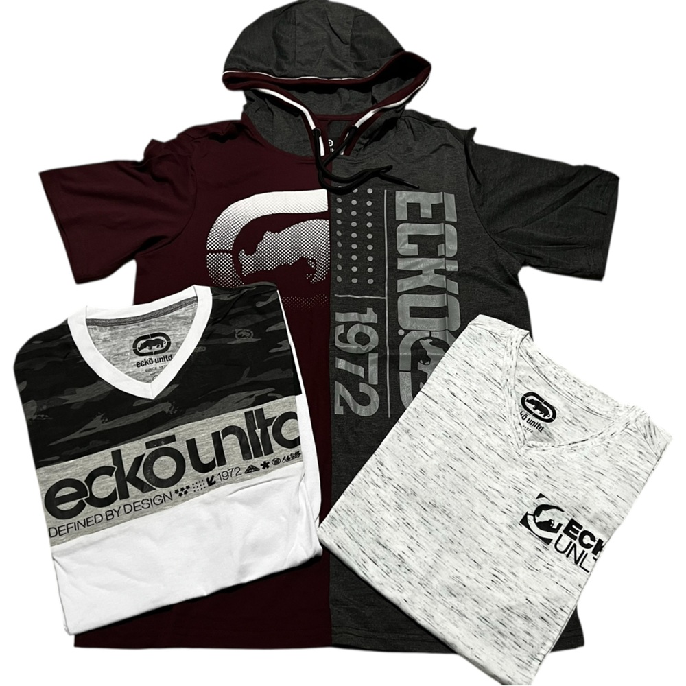 Ecko Unlimited men's 3 t-shirt bundle short sleeve‎ hoodie red Gray size small